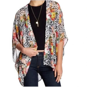 DANIEL RAINN | Drape Front Floral/Animal Print Sheer Cover-Up/Kimono Size XS/S